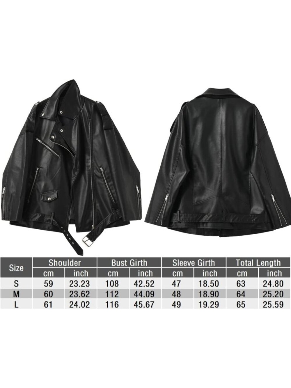 Women's Black Faux Leather Lapel Collar Zip Up Long Sleeve Short Coat Jacket